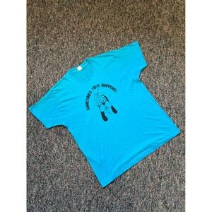 Vintage Screen Stars Graphic Tee Mens XL Blue Pluto Sometimes Shit Happens Funny